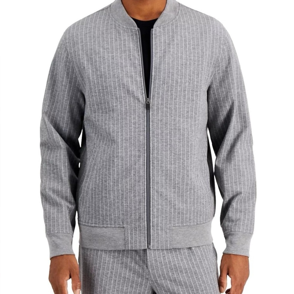 Alfani Men's Gray Striped zip bomber jacket